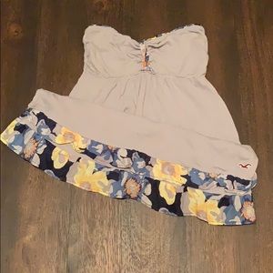 Hollister strapless gray shirt w/ floral ruffles